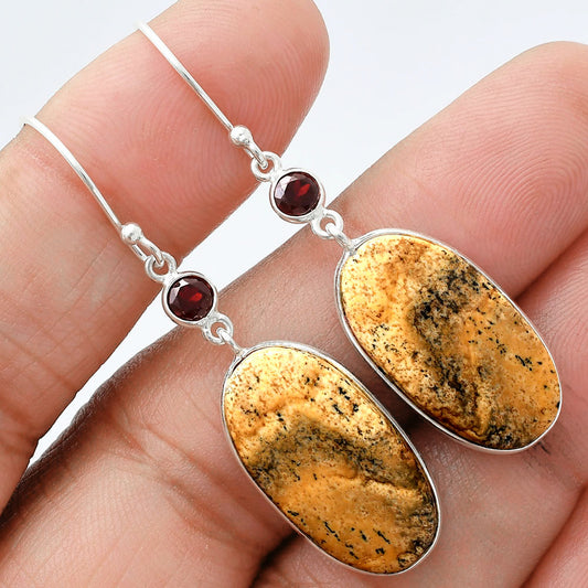 Natural Picture Jasper & Garnet Earrings E-1002 SDE89336