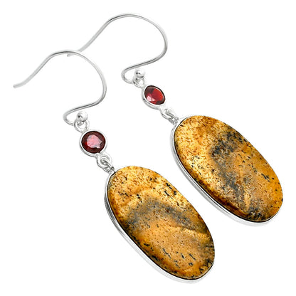 Natural Picture Jasper & Garnet Earrings E-1002 SDE89336