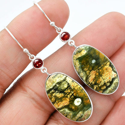 Natural Rhyolite - Rainforest Jasper & Garnet Earrings E-1002 SDE89340