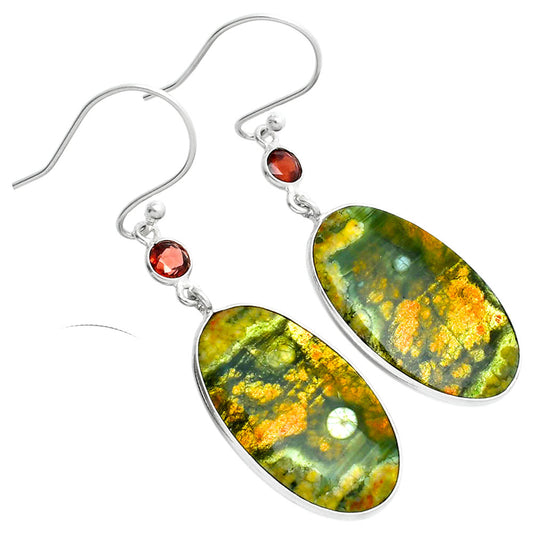 Natural Rhyolite - Rainforest Jasper & Garnet Earrings E-1002 SDE89340