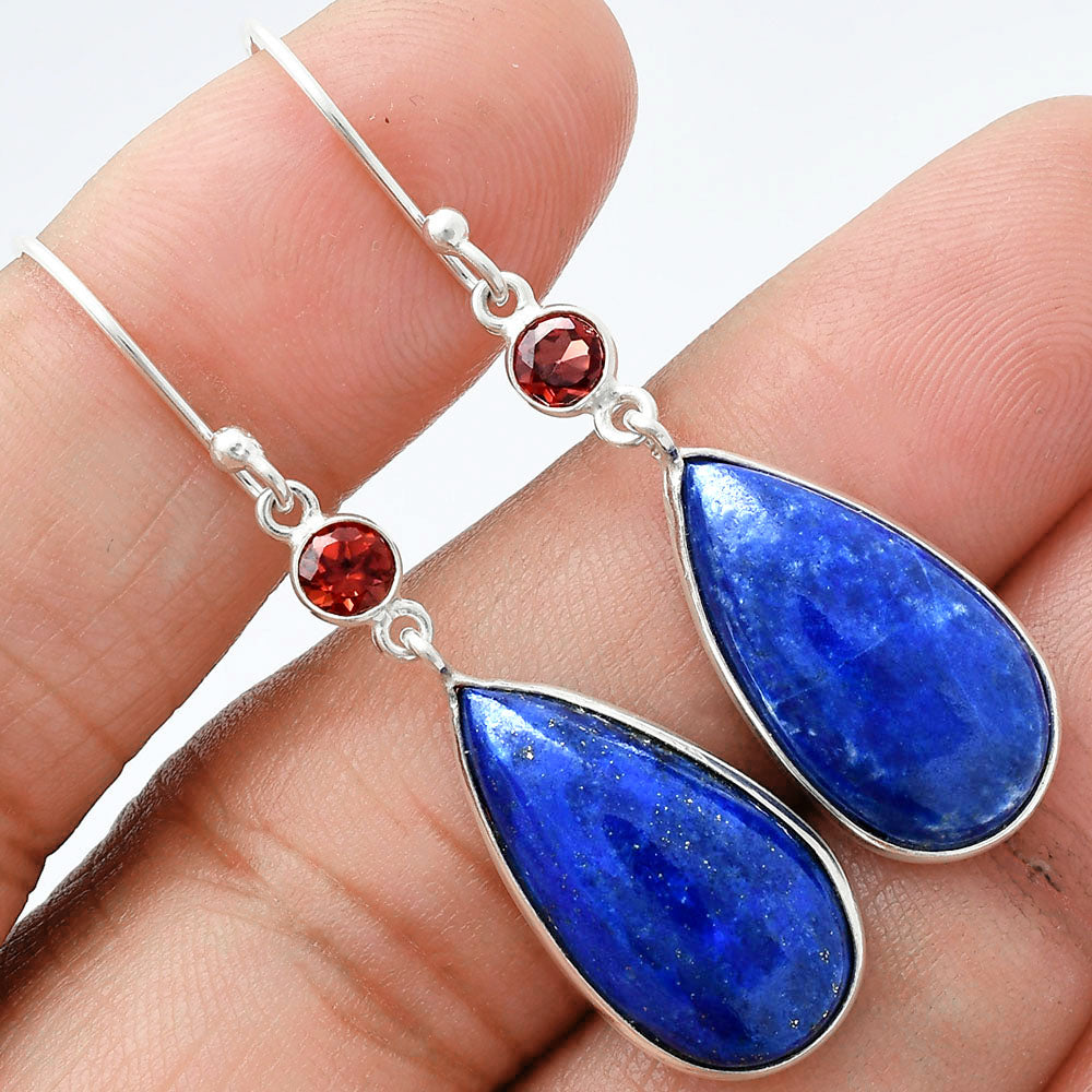Lapis Lazuli - Afghanistan & Garnet Earrings E-1002 SDE89354