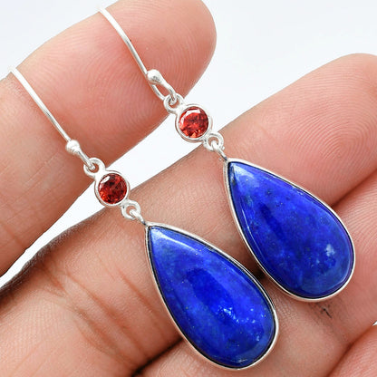 Lapis Lazuli - Afghanistan & Garnet Earrings E-1002 SDE89360