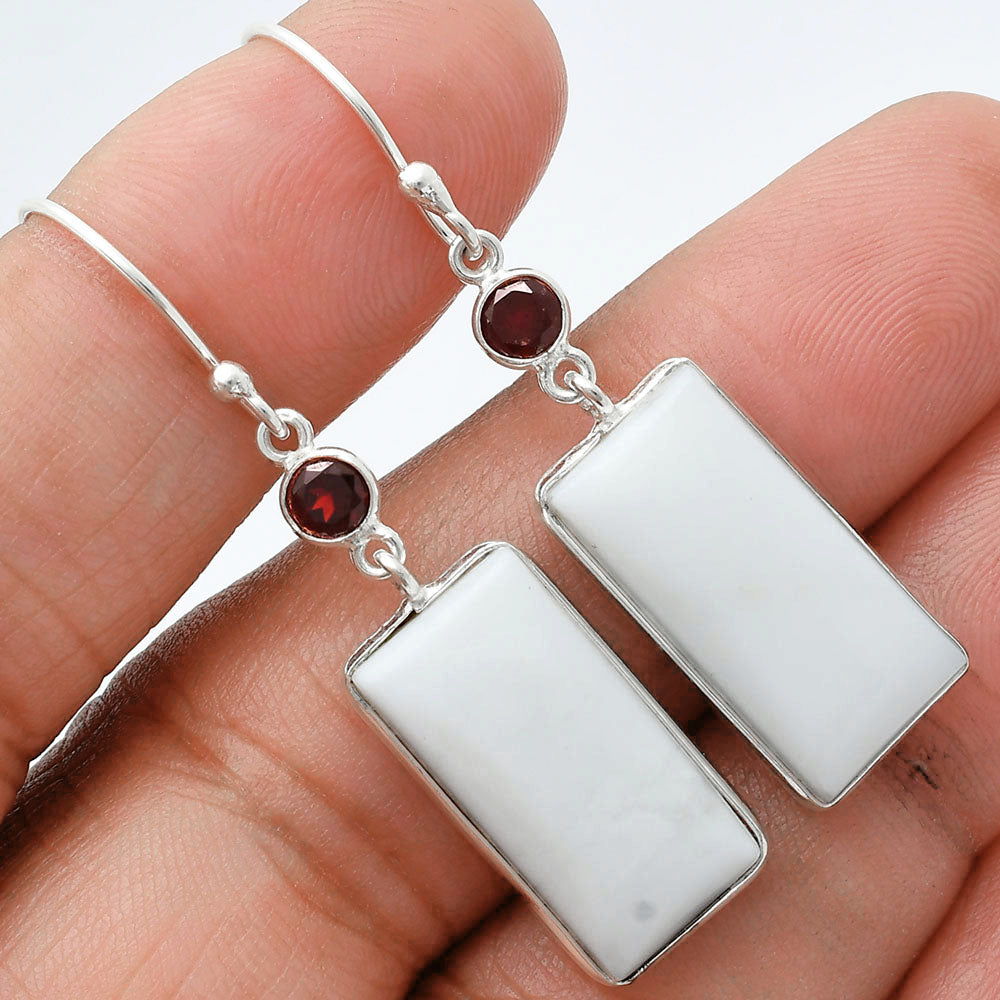 Natural White Opal & Garnet Earrings E-1002 SDE89368