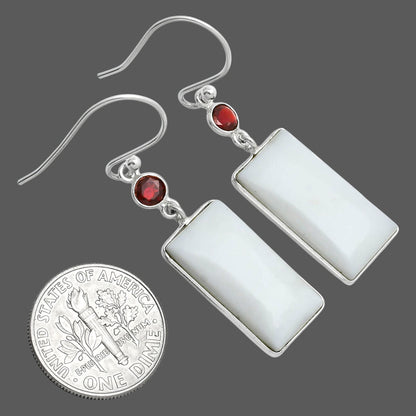 Natural White Opal & Garnet Earrings E-1002 SDE89368