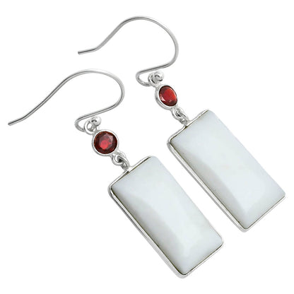 Natural White Opal & Garnet Earrings E-1002 SDE89368