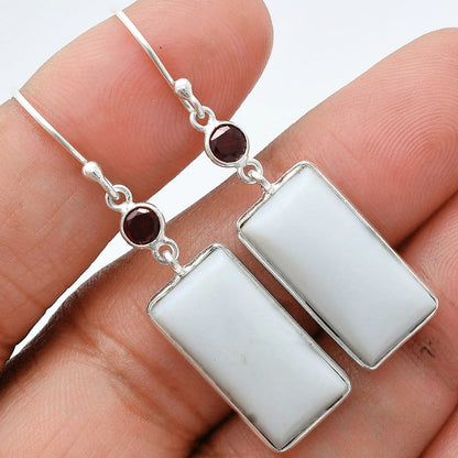 Natural White Opal & Garnet Earrings E-1002 SDE89370