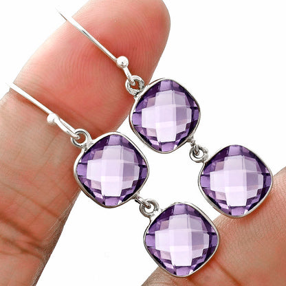 Amethyst Checker Briolette - Brazil Earrings E-1006 SDE89489