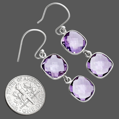 Amethyst Checker Briolette - Brazil Earrings E-1006 SDE89489