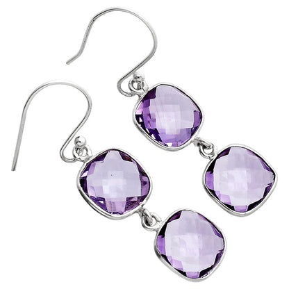 Amethyst Checker Briolette - Brazil Earrings E-1006 SDE89489