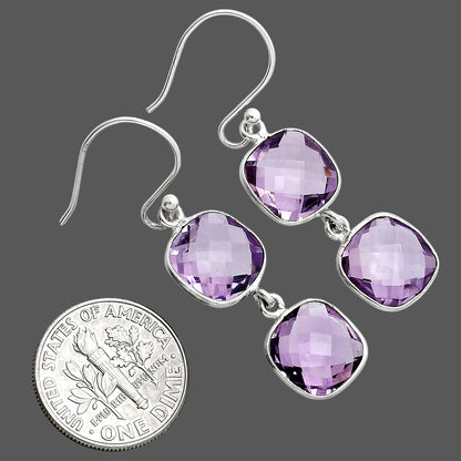 Amethyst Checker Briolette - Brazil Earrings E-1006 SDE89490