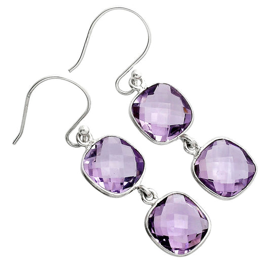 Amethyst Checker Briolette - Brazil Earrings E-1006 SDE89490