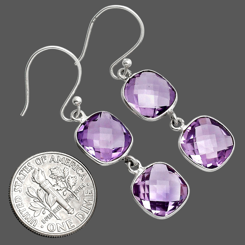 Amethyst Checker Briolette - Brazil Earrings E-1006 SDE89491