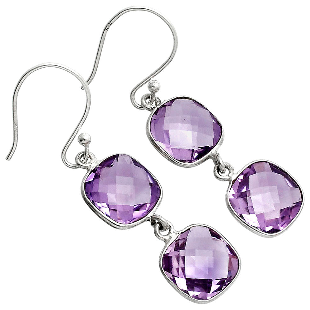 Amethyst Checker Briolette - Brazil Earrings E-1006 SDE89491