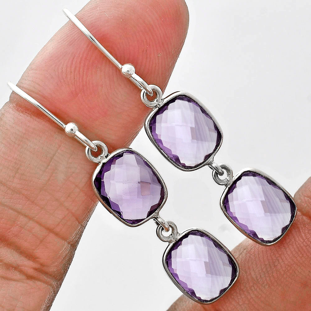 Amethyst Checker Briolette - Brazil Earrings E-1006 SDE89493