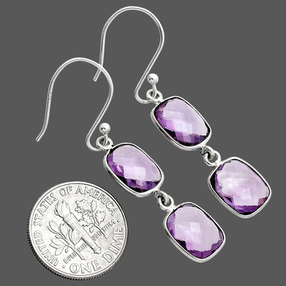 Amethyst Checker Briolette - Brazil Earrings E-1006 SDE89494