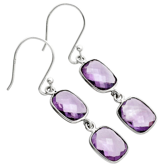 Amethyst Checker Briolette - Brazil Earrings E-1006 SDE89494