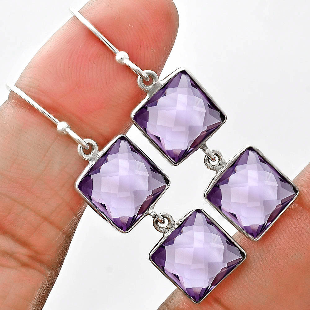 Amethyst Checker Briolette - Brazil Earrings E-1006 SDE89495