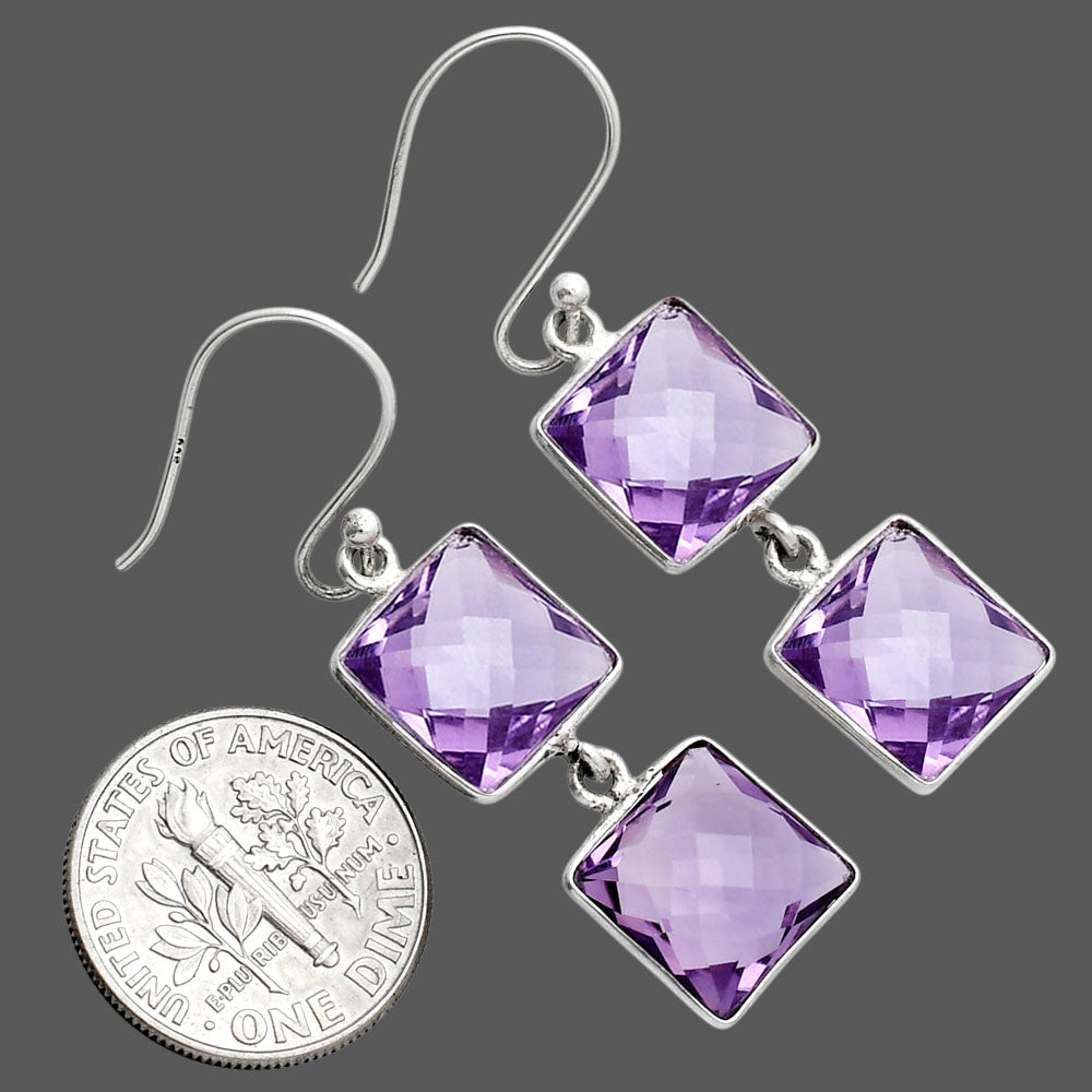 Amethyst Checker Briolette - Brazil Earrings E-1006 SDE89495