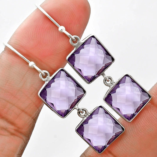 Amethyst Checker Briolette - Brazil Earrings E-1006 SDE89500