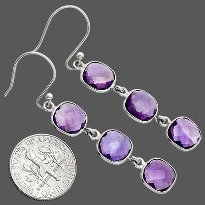 Amethyst Checker Briolette - Brazil Earrings E-1007 SDE89503
