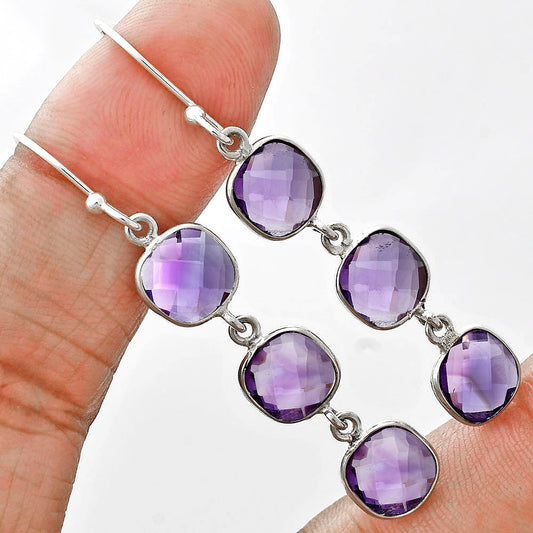 Amethyst Checker Briolette - Brazil Earrings E-1007 SDE89504