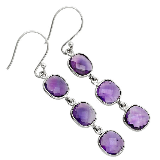 Amethyst Checker Briolette - Brazil Earrings E-1007 SDE89504