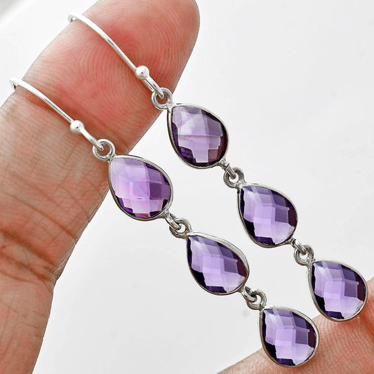 Amethyst Checker Briolette - Brazil Earrings E-1007 SDE89505