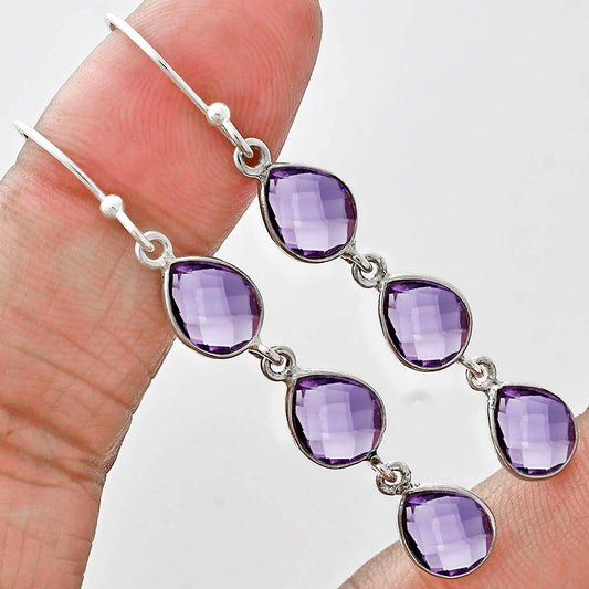 Amethyst Checker Briolette - Brazil Earrings E-1007 SDE89506