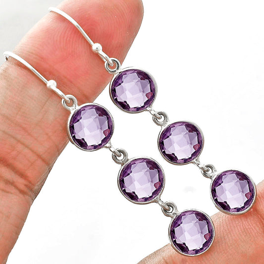 Amethyst Checker Briolette - Brazil Earrings E-1007 SDE89513