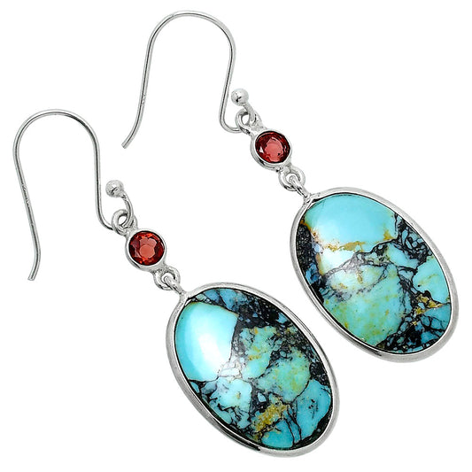 Lucky Charm Tibetan Turquoise & Garnet Earrings E-1002 SDE89619