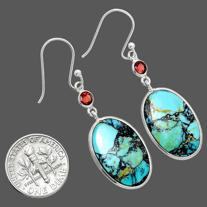 Lucky Charm Tibetan Turquoise & Garnet Earrings E-1002 SDE89619