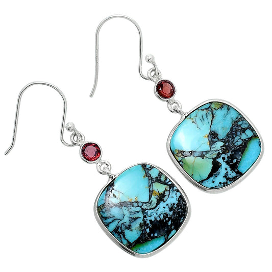Lucky Charm Tibetan Turquoise & Garnet Earrings E-1002 SDE89620