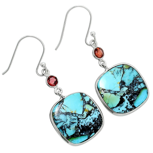 Lucky Charm Tibetan Turquoise & Garnet Earrings E-1002 SDE89620