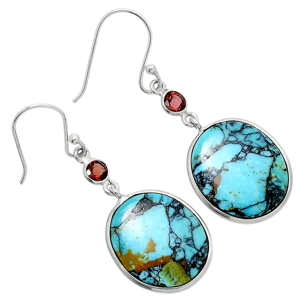Lucky Charm Tibetan Turquoise & Garnet Earrings E-1002 SDE89623