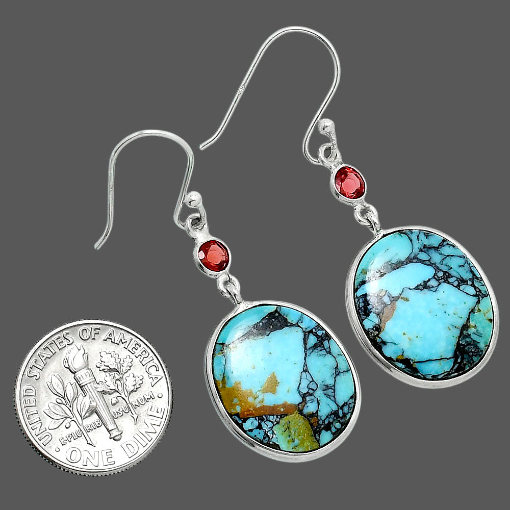 Lucky Charm Tibetan Turquoise & Garnet Earrings E-1002 SDE89623