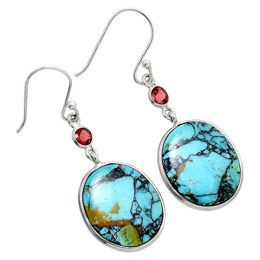 Lucky Charm Tibetan Turquoise & Garnet Earrings E-1002 SDE89623