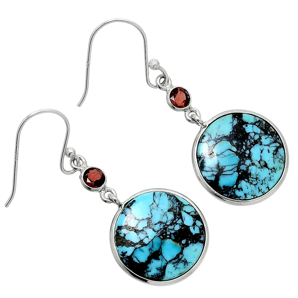 Lucky Charm Tibetan Turquoise & Garnet Earrings E-1002 SDE89624