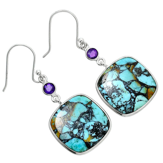 Lucky Charm Tibetan Turquoise & Amethyst Earrings E-1002 SDE89628