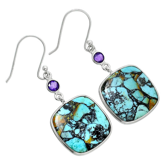 Lucky Charm Tibetan Turquoise & Amethyst Earrings E-1002 SDE89628
