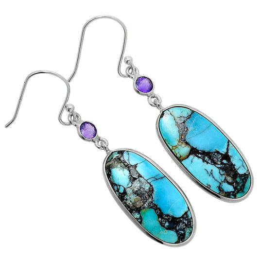 Lucky Charm Tibetan Turquoise & Amethyst Earrings E-1002 SDE89630