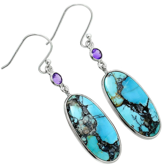 Lucky Charm Tibetan Turquoise & Amethyst Earrings E-1002 SDE89630