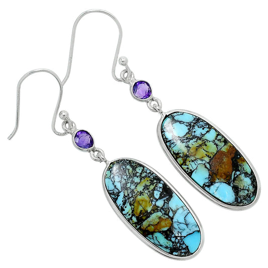 Lucky Charm Tibetan Turquoise & Amethyst Earrings E-1002 SDE89631
