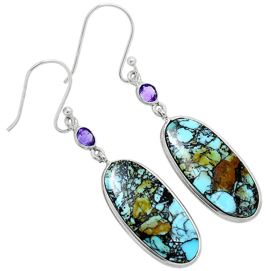 Lucky Charm Tibetan Turquoise & Amethyst Earrings E-1002 SDE89631
