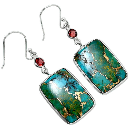 Kingman Copper Teal Turquoise & Garnet Earrings E-1002 SDE89634