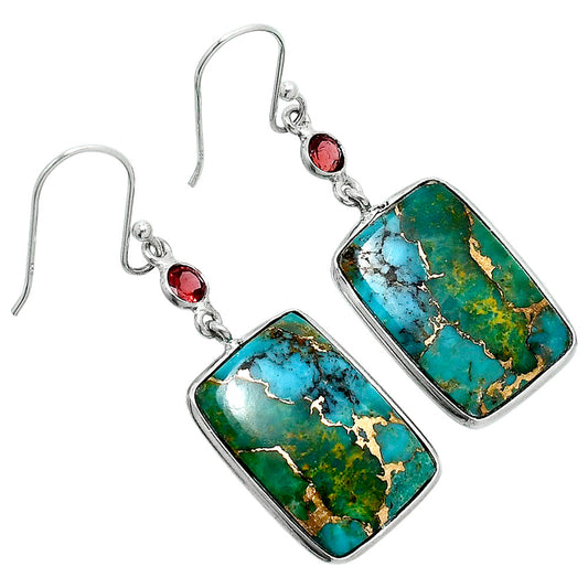 Kingman Copper Teal Turquoise & Garnet Earrings E-1002 SDE89634