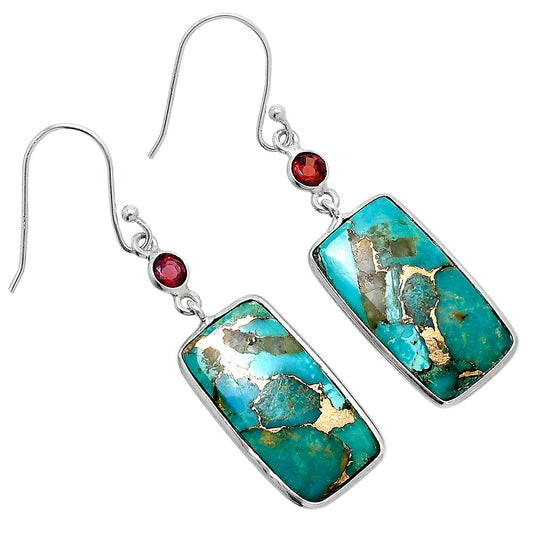 Kingman Copper Teal Turquoise & Garnet Earrings E-1002 SDE89636