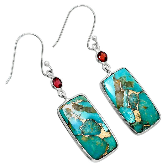Kingman Copper Teal Turquoise & Garnet Earrings E-1002 SDE89636