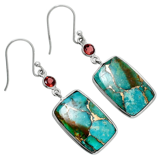Kingman Copper Teal Turquoise & Garnet Earrings E-1002 SDE89640