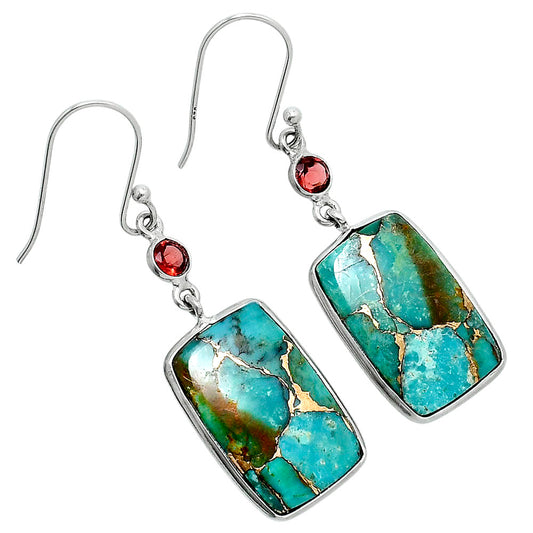 Kingman Copper Teal Turquoise & Garnet Earrings E-1002 SDE89640