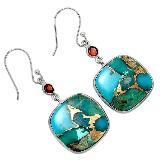 Kingman Copper Teal Turquoise & Garnet Earrings E-1002 SDE89656
